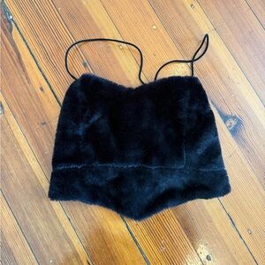 shein faux fur cross back crop top size small never worn